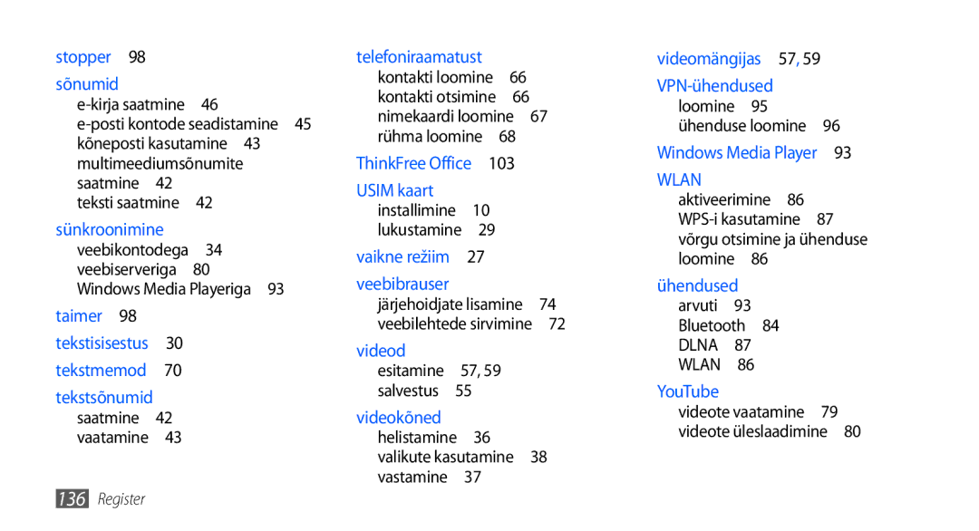 Samsung GT-I9001HKDSEB manual Kirja saatmine , Posti kontode seadistamine , Videod esitamine 57, 59 salvestus  